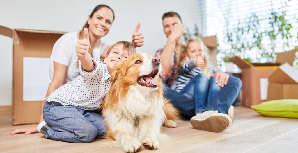 moving family with thumbs up